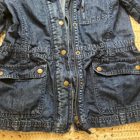 Talbots Denim Field Jacket w Zip and Snap Front Closure Size Petite P EUC - Picture 3 of 6